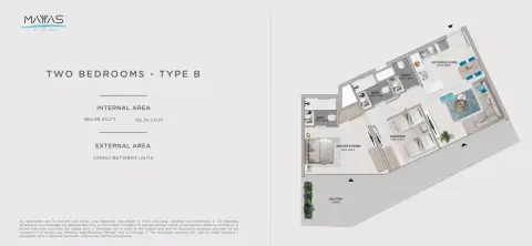 Mayyas at The Bay: Floor plan Type B, 864 sq ft
