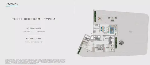 Mayyas at The Bay: Floor plan Type A, 1,344 sq ft