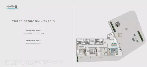 Mayyas at The Bay: Floor plan Type B, 1,252 sq ft