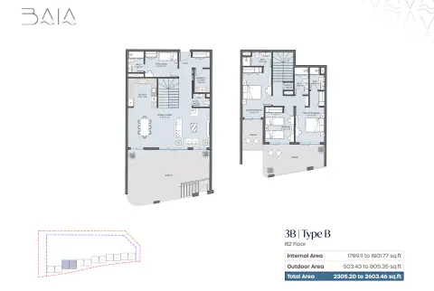 Baia: Floor plan Type B, 2,305 sq ft