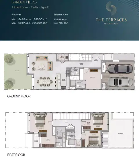 The Terraces at Sobha City: Floor plan Type B, 2,577 sq ft