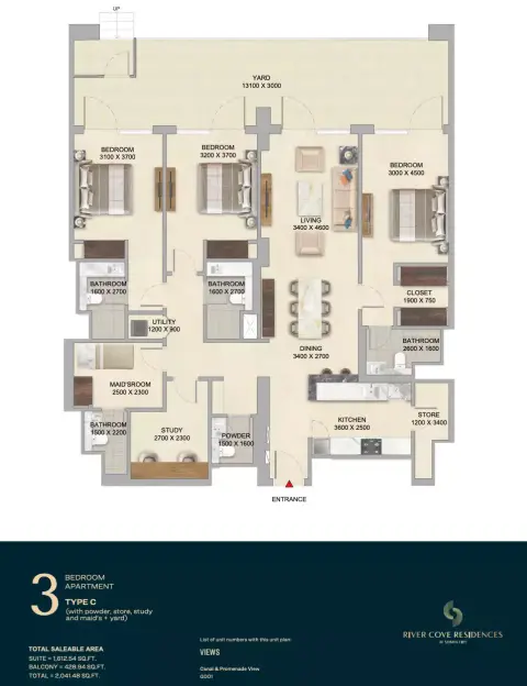 River Cove Residences at sobha city: Floor plan Type C-villament G, 2,041 sq ft