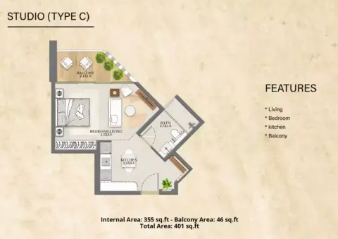 Nourwatan Residential: फ़्लोर प्लान Type C, 401 sq ft