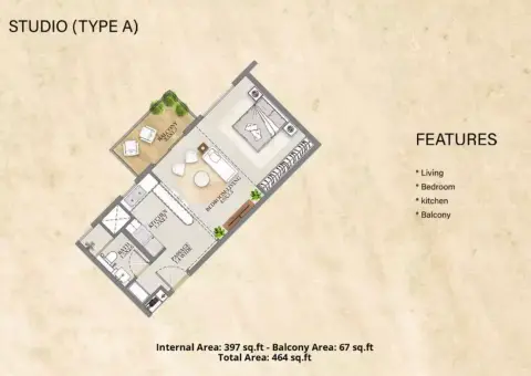 Nourwatan Residential: फ़्लोर प्लान Type A, 464 sq ft