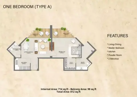 Nourwatan Residential: फ़्लोर प्लान Type A, 812 sq ft