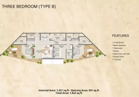 Nourwatan Residential: फ़्लोर प्लान Type B, 1,822 sq ft