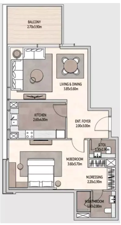 Vista Del Mar: Планировка Type 1, 979 sq ft