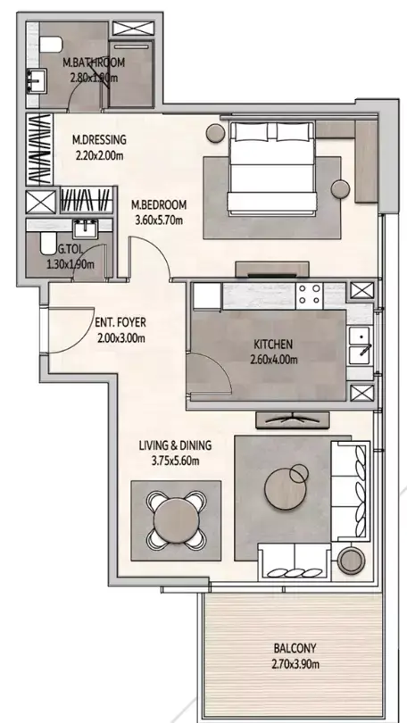Vista Del Mar: Планировка Type 2, 979 sq ft