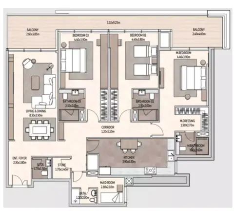Vista Del Mar: Планировка Type 1, 2,314 sq ft