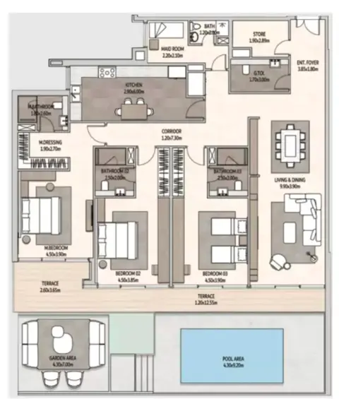 Vista Del Mar: Планировка Type 1, 4,725 sq ft