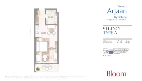 Bloom Arjaan: Plan Type A, 477 sq ft