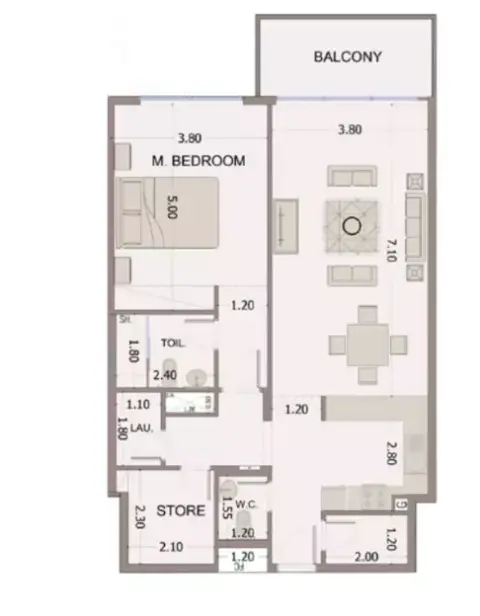 Sea View Residence Club House: Floor plan Type A, 991 sq ft