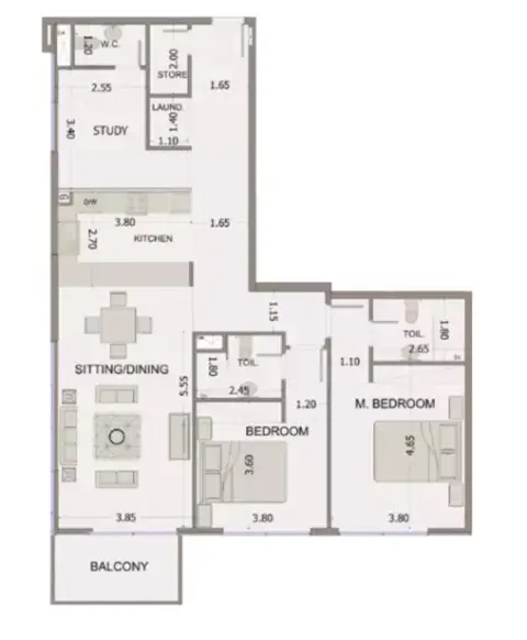 Sea View Residence Club House: Floor plan Type A, 1,507 sq ft
