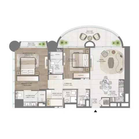 One Residence: Floor plan Type A, 1,050 sq ft