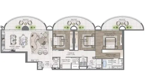 One Residence: Floor plan Type A, 2,197 sq ft