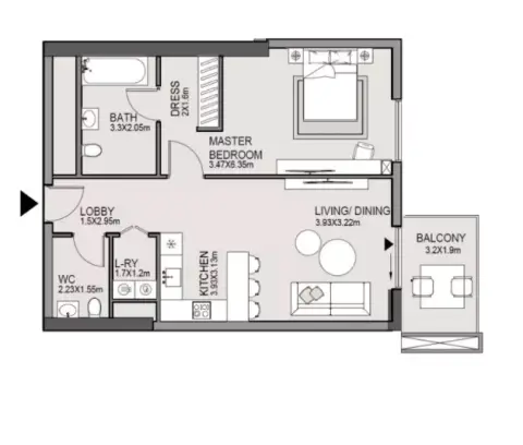 Edgewater Residences Phase 2: Floor plan Type A, 645 sq ft