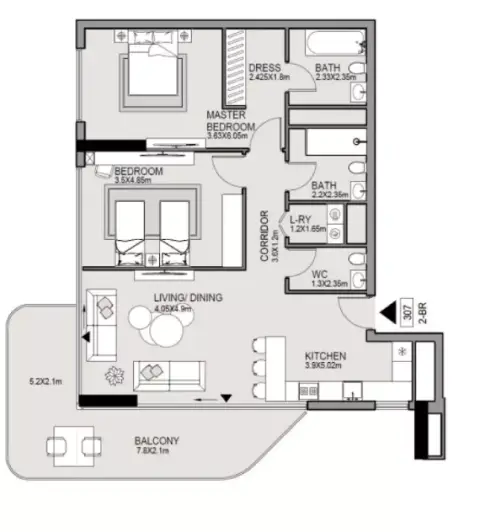 Edgewater Residences Phase 2: Floor plan Type A, 1,081 sq ft