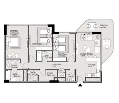 Edgewater Residences Phase 2: Floor plan Type A, 1,533 sq ft