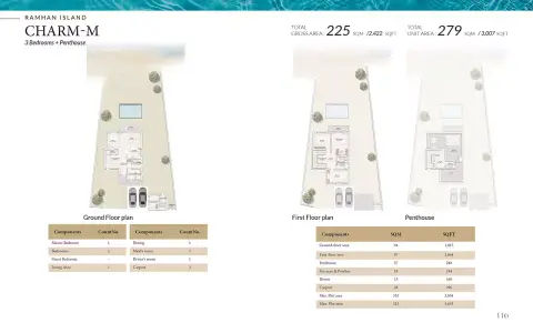 جزيرة رمان: مخطط الطابق Type B + Maid, 3,007 sq ft