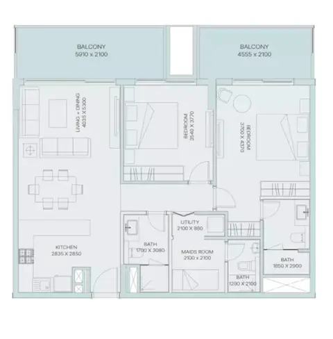 The Haven Phase 3: Floor plan Type A, 1,166 sq ft