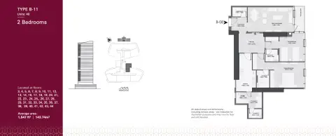 Joud Tower: Plan Type B11, 1,547 sq ft