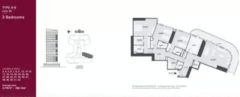 Joud Tower: Plan Type A9, 2,778 sq ft