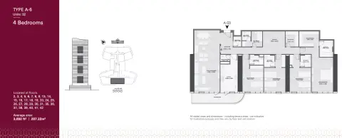 Joud Tower: Plan Type A6, 3,092 sq ft