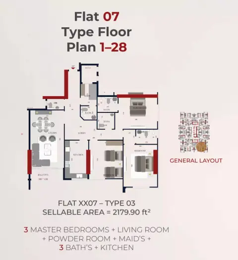 Al Teneiji Tower: Floor plan Type 5, 2,179 sq ft