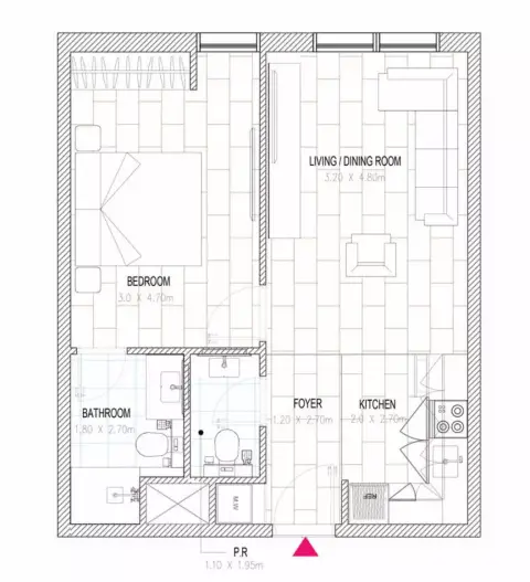Al Mamsha Hamsa: Floor plan Unit 17, 540 sq ft