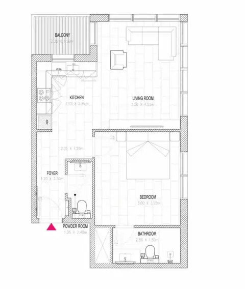 Al Mamsha Hamsa: Floor plan Unit 03, 647 sq ft