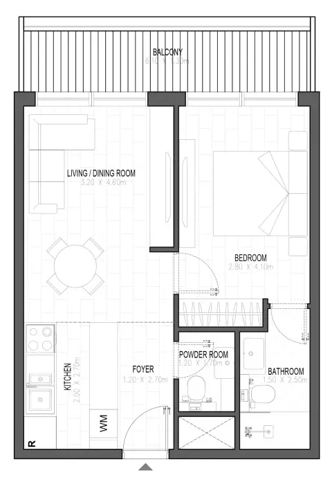 Olfah: Floor plan Type A, 758 sq ft