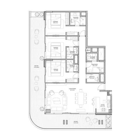Blue Beach Residence: Floor plan Type A + Maid, 1,999 sq ft