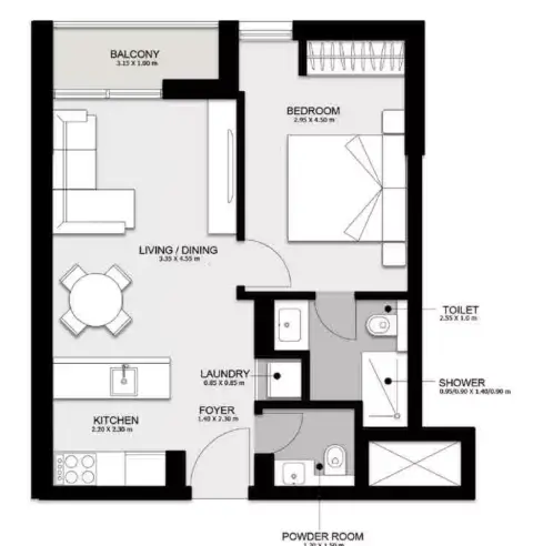 Nama Phase 3: Floor plan Type A, 666 sq ft