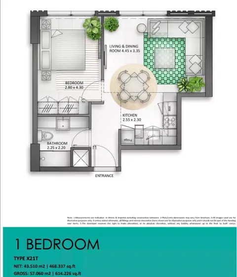 Souq Al Mamsha: फ़्लोर प्लान Type  X21T, 614 sq ft