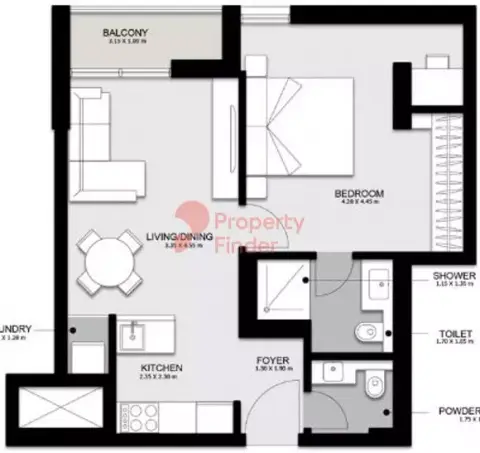 Darb Phase 4: Floor plan Type 1B11B, 772 sq ft