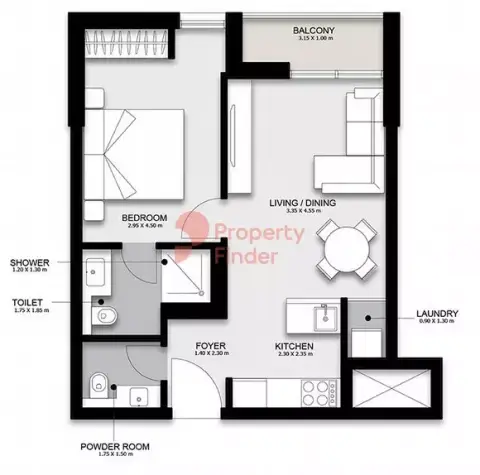 Darb Phase 3: Floor plan Type 1B11A - 203 Level 2