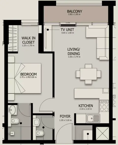 Suroor 4: Floor plan Type 1, 643 sq ft