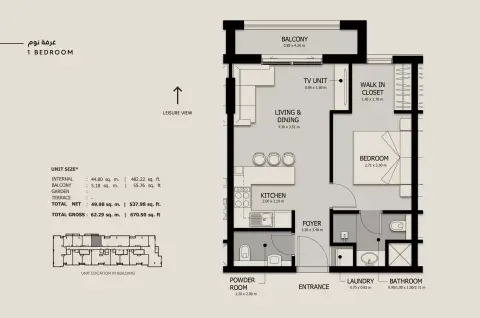 Sawa phase 4: Plattegrond Type 1, 670 sq ft