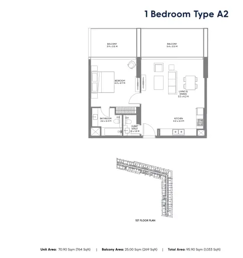 Safa Parkview: Floor plan Type A2, 1,033 sq ft