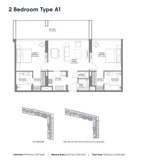 Safa Parkview: Floor plan Type A1, 1,334 sq ft