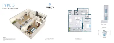 Almaza Tower: Floor plan Type 5, 1,520 sq ft