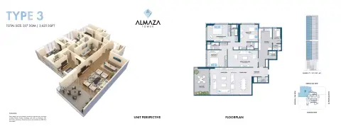 Almaza Tower: Floor plan Type 3, 3,625 sq ft