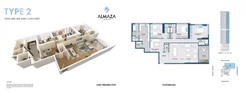 Almaza Tower: Floor plan Type 2, 3,250 sq ft