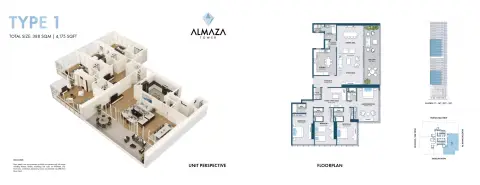 Almaza Tower: Floor plan Type 1, 4,175 sq ft