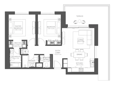 Citrine Residence: Type A, 1,345 sq ft 户型图
