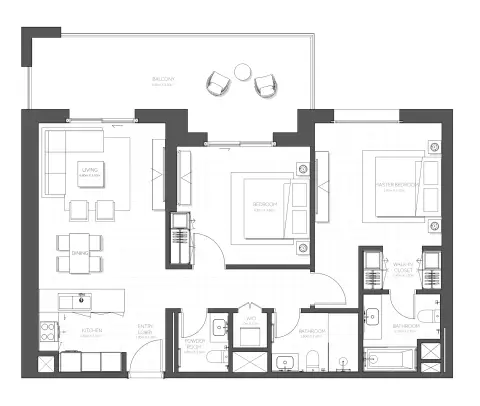 Citrine Residence: Type C, 1,291 sq ft 户型图