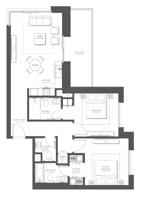 Citrine Residence: Type B, 1,205 sq ft 户型图