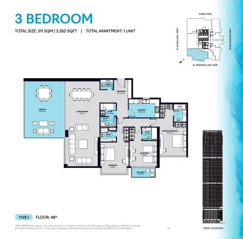 S1 Tower: Floor plan Type 9, 3,350 sq ft