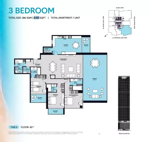 S1 Tower: Floor plan Type 9, 4,150 sq ft