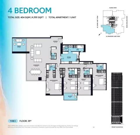 S1 Tower: Floor plan Type 1, 4,350 sq ft